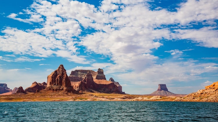 Red rock mesas rising above the blue waters of Lake Powell