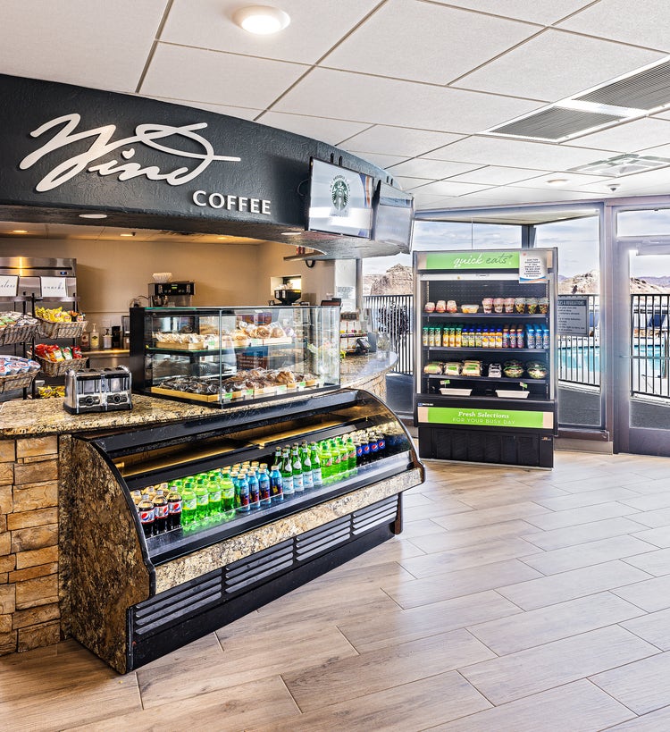 Customer view of the front of Wind coffee bar